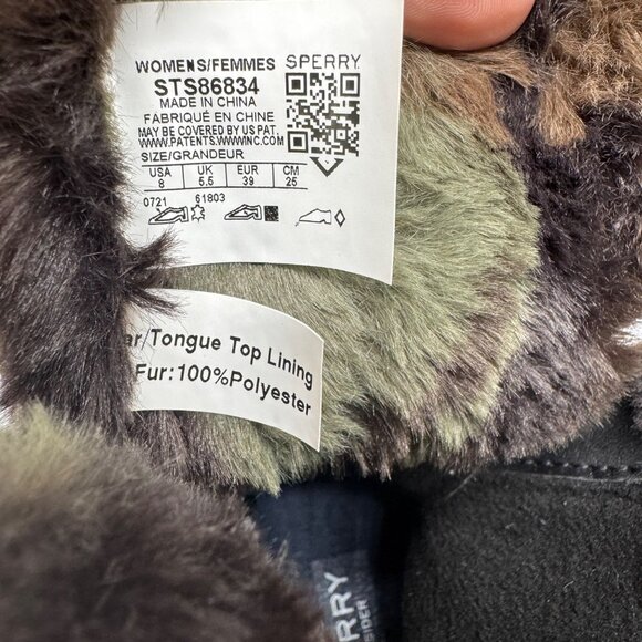 Sperry Top Sider Torrent Black Suede Camo Faux fur Winter Lace-Up Boots Women 8 - Picture 8 of 10